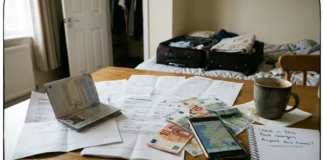 Johannesburg od 11 820 Kč s Condorem z Prahy Cestovatelská příprava na letenku do Johannesburgu - paspor, letenka a cestovní dokumenty rozházené na domácím pracovním stole