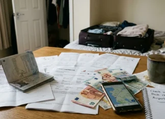 Johannesburg od 11 820 Kč s Condorem z Prahy Cestovatelská příprava na letenku do Johannesburgu - paspor, letenka a cestovní dokumenty rozházené na domácím pracovním stole